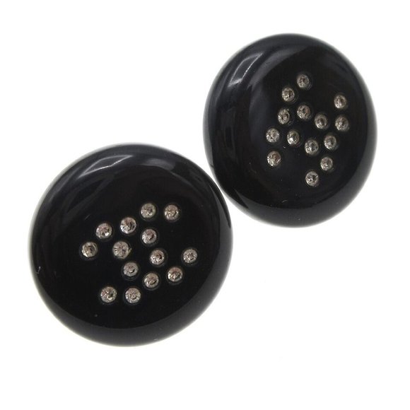 Chanel Button Pierced Earrings Rhinestone Black 00A 29488 - Picture 1 of 10